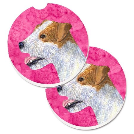 Carolines Treasures Pink Jack Russell Terrier Set of 2 Cup Holder Car Coaster SS4780-PKCARC